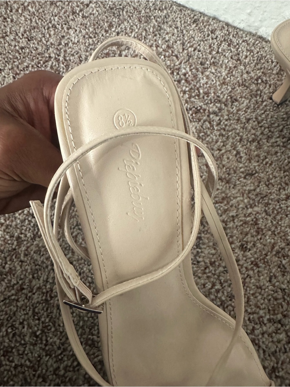 Nude Strappy Square-Toe Mid-Heel Sandals - Picture 5 of 8